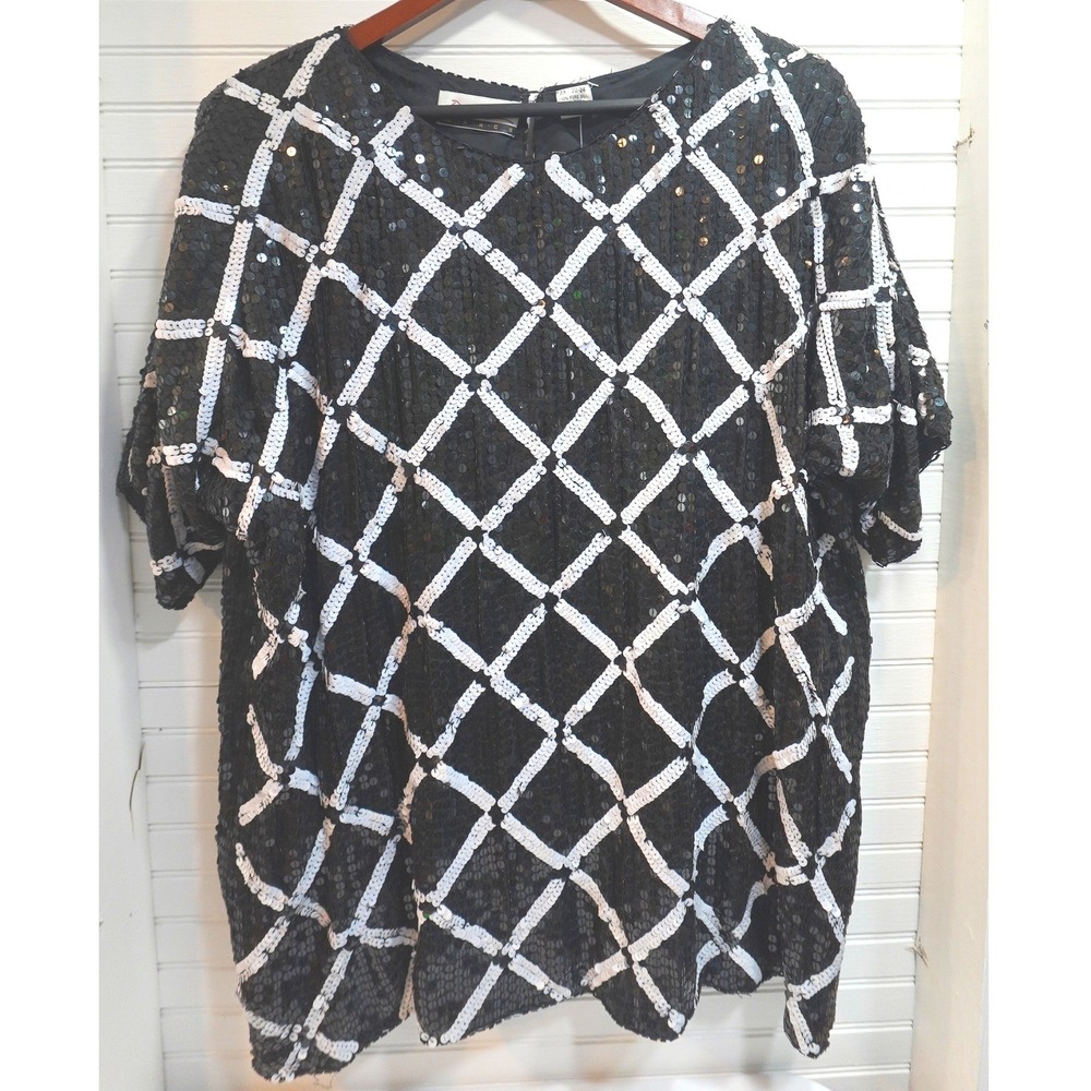 Vintage Plus Size Top Diana Marco New with Tags Women's 3X 22-24 Black Sequin‎